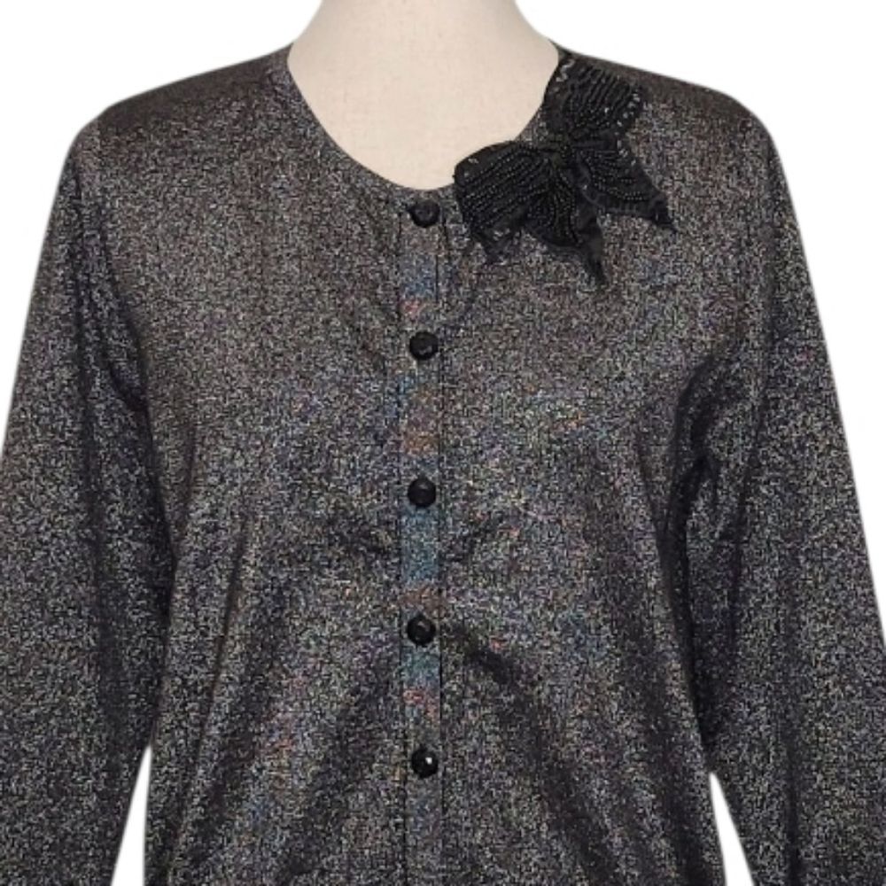 August Silk Black Sparkle Beaded Bow Accent 3/4 Sleeve Sweather Size XL - Picture 6 of 11